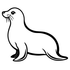 Cute Black Vector Sea Lion Line Art Black Vector Silhouette Cartoon  Illustration