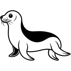 Cute Black Vector Sea Lion Line Art Black Vector Silhouette Cartoon  Illustration