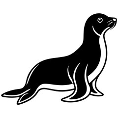Cute Black Vector Sea Lion Line Art Black Vector Silhouette Cartoon  Illustration