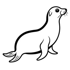 Cute Black Vector Sea Lion Line Art Black Vector Silhouette Cartoon  Illustration