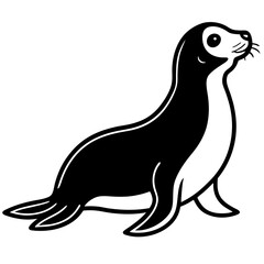 Cute Black Vector Sea Lion Line Art Black Vector Silhouette Cartoon  Illustration