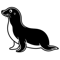 Cute Black Vector Sea Lion Line Art Black Vector Silhouette Cartoon  Illustration