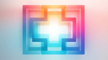 Obraz premium Abstract layered cross shape design in gradient colors on a soft background with copy space