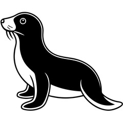 Cute Black Vector Sea Lion Line Art Black Vector Silhouette Cartoon  Illustration