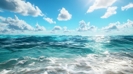 Fototapeta premium Mesmerizing panoramic view of the crystal clear turquoise ocean waves gently lapping against the pristine tropical shoreline