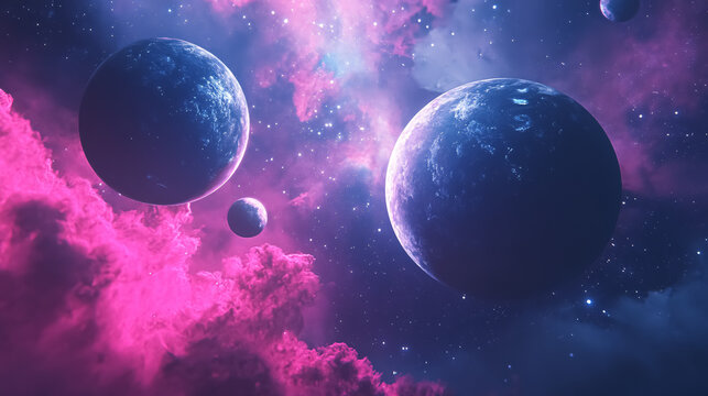 An abstract background depicting planets and space.