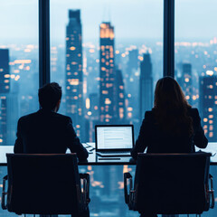 Business meeting in modern office city skyline professional environment