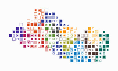 El Salvador, shape of the country built of colored cells. Digital style map of El Salvador on a white background. Large size square blocks. Vibrant vector illustration.