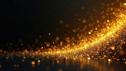 Naklejka premium Sparkling gold dust particles suspended in mid-air on a dark luxurious background, richness, metallic, wealth