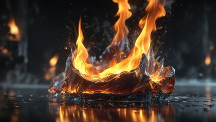 Softly flickering flame dancing upon the edge of a glassy surface , burning candle, reflective surface, serene atmosphere