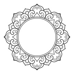 Frame in eastern tradition. Stylized with henna tattoos decorative pattern for decorating covers for book, notebook, casket, magazine, postcard and folder. Flower border in mehndi style.