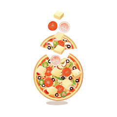 pizza toppings pile composition vector 