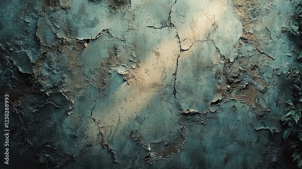 Poster An intricate texture of a concrete wall displays subtle cracks and weathered patches, beautifully softened by gentle light filtering through, enhancing its rustic charm and depth