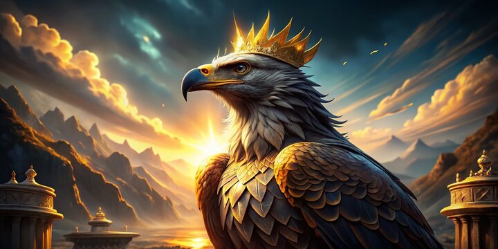 Majestic Eagle King: Crowned Avian Royalty with Glowing Plumage - AI Generated Fantasy Art