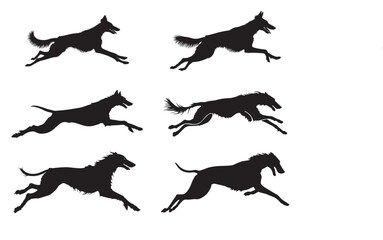 Irish Wolfhound Silhouette Vector Bundle – Running, Jumping, and Focused Poses