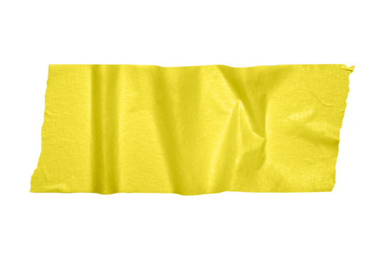 Yellow paper construction scotch, shiny sticky strip of stationery tape, self-adhesive tape isolated on transparent background. PNG Banner with copy space.