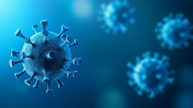 Blue Virus Floating in an Energetic Underwater Science Illustration