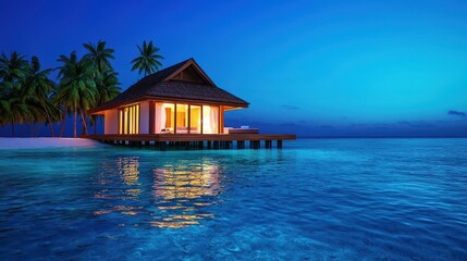 Tropical Paradise Overwater Bungalow at Sunset