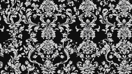 Floral Seamless Pattern Engagingly Crafted with Elegant Curves and Intricate Details, Set Against A Chic Black Background