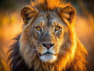Fototapeta premium Majestic Kruger Lion Close-Up: Powerful Portrait of a Panthera leo in the African Savanna