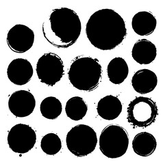 Set of black and white buttons, set of frames with circles	