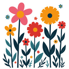 Collection of spring colorful flower elements vector. Set floral of wildflower, leaf branch, foliage on white background. Hand drawn blossom illustration for decor, easter, thanksgiving, clipart.