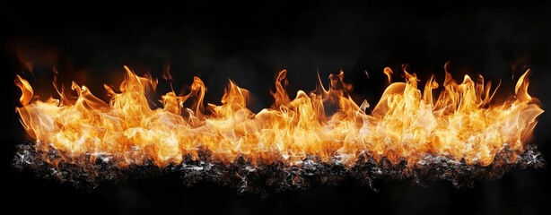 Raging fire with intense flames against a black background, showcasing powerful energy
