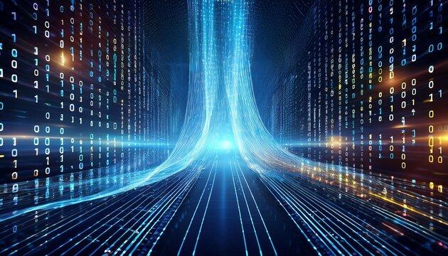 binary code stream digital data flow visualization in abstract computer language background