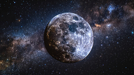 Fototapeta premium Bright full moon in clear night sky surrounded by twinkling stars