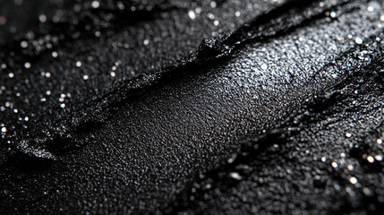Close-up of biochar black soil texture, rich dark fertile earth in minimalistic bright light tone modern blurred empty space for caption focus on sustainable agriculture and nature's rejuvenation

