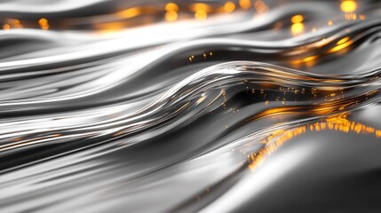 Abstract Silver and Gold Wave Background with Glowing Particles