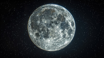 Obraz premium Bright full moon in clear night sky with twinkling stars, showcasing beauty and tranquility