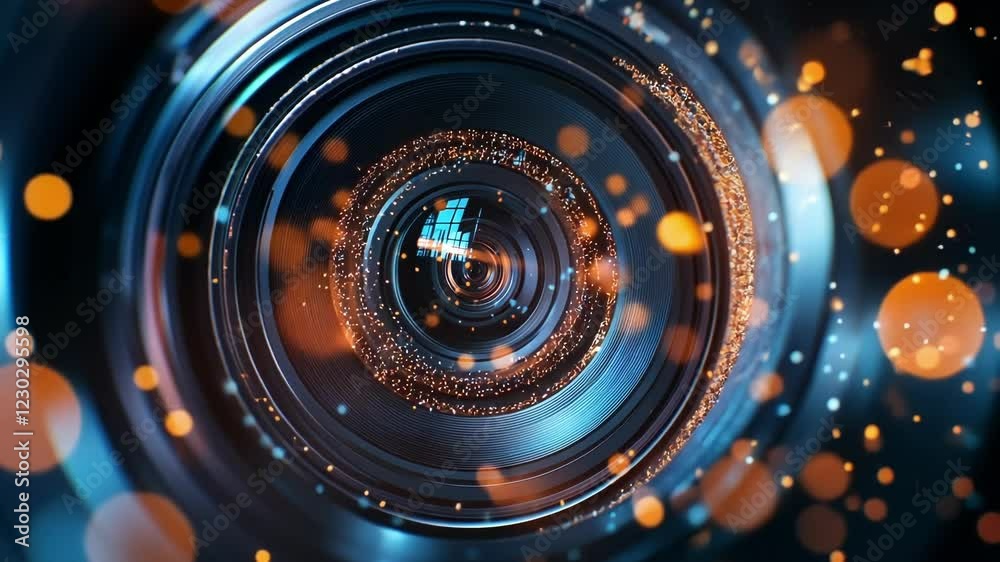 Poster closeup of a highdefinition camera lens capturing machinery in action with visual data feeds streami