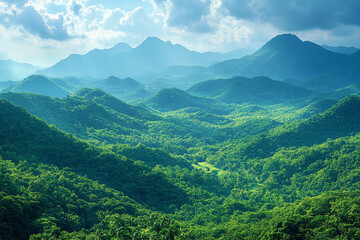 Fototapeta premium Lush Green Mountains Under a Cloudy Sky