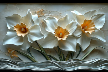 Three Dimensional White Daffodils Floral Artwork