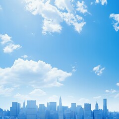 Fototapeta premium A breathtaking view of a city skyline with tall skyscrapers against a vibrant blue sky and scattered white clouds.