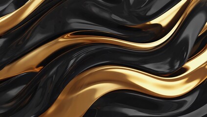  Black and gold abstract texture with fluid metallic reflections, luxurious and elegant