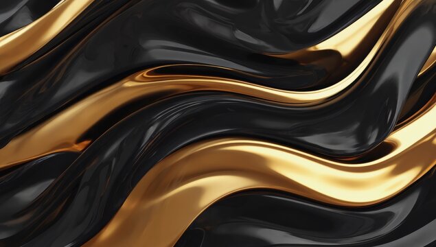  Black and gold abstract texture with fluid metallic reflections, luxurious and elegant
