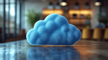 Cloud in a server room symbolizes cloud migration and digital transformation minimalistic bright tone modern blurred empty blank caption space on the side
