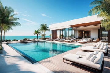Fototapeta premium A breathtaking getaway at a contemporary beachside hotel.