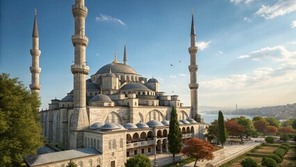 Naklejka premium Majestic Sultan Ahmet Mosque Istanbul: Bright Summer Day Architectural Photography
