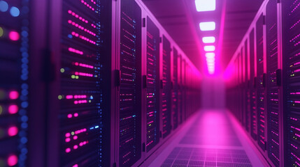 Cloud in a server room symbolizes cloud migration and digital transformation minimalistic bright tone modern blurred empty blank caption space on the side
