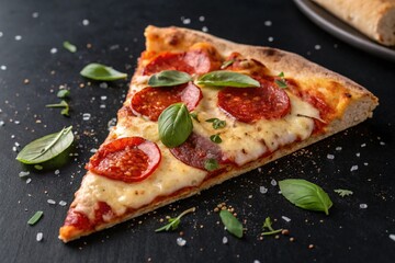 slice of pizza on white background, close-up, AI