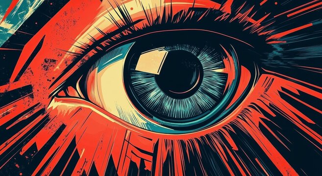 Depiction of a big eye symbolizing a totalitarian regime's control.