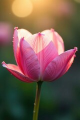 Fototapeta premium Soft pink petals unfold gently in morning dew, bloom, pink