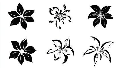 Obraz premium Six stylized black lily flower designs, isolated on white, for print or web