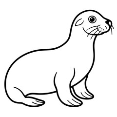 Cute Black Vector Sea Lion Line Art Black Vector Silhouette Cartoon  Illustration