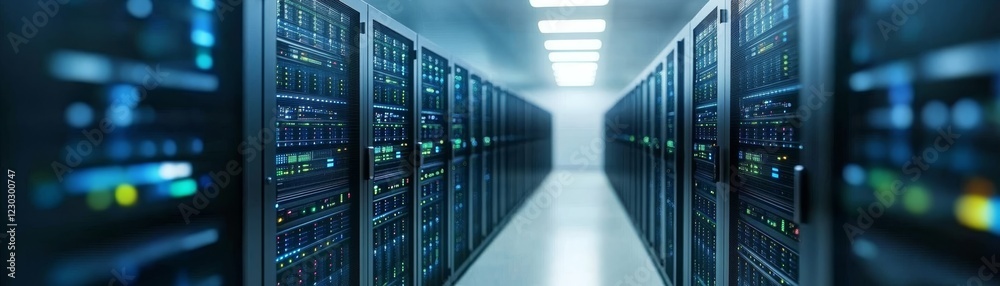 Poster highperformance servers in a modern data center, powering cloud computing and network infrastructure