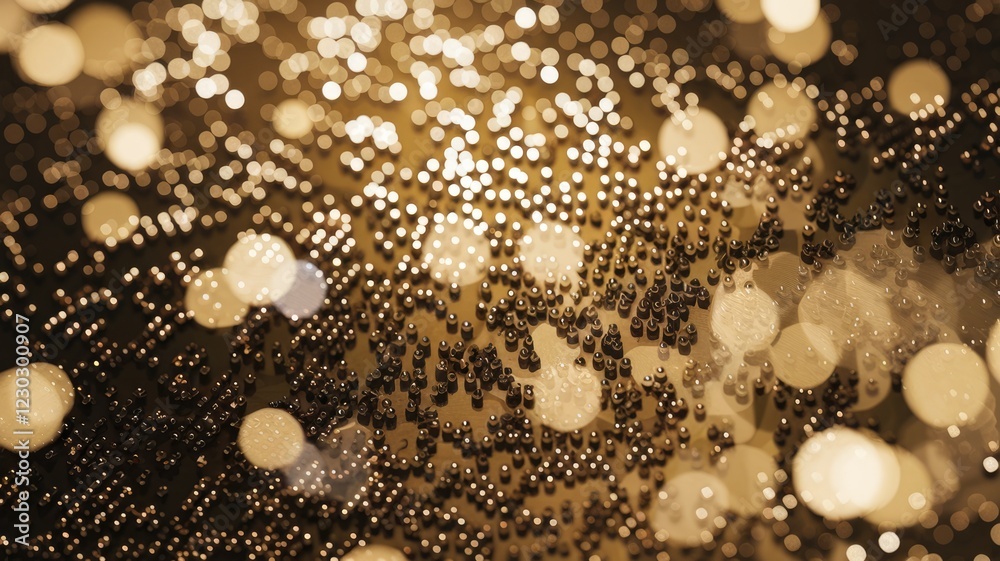 Poster A mesmerizing expanse of golden beads, illuminated by soft bokeh lights, creating a luxurious and festive atmosphere.