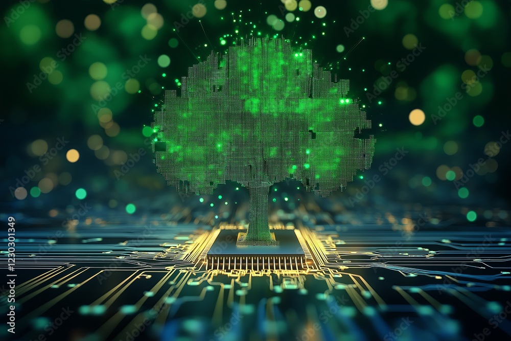 Poster A circuit board morphing into a digital tree
